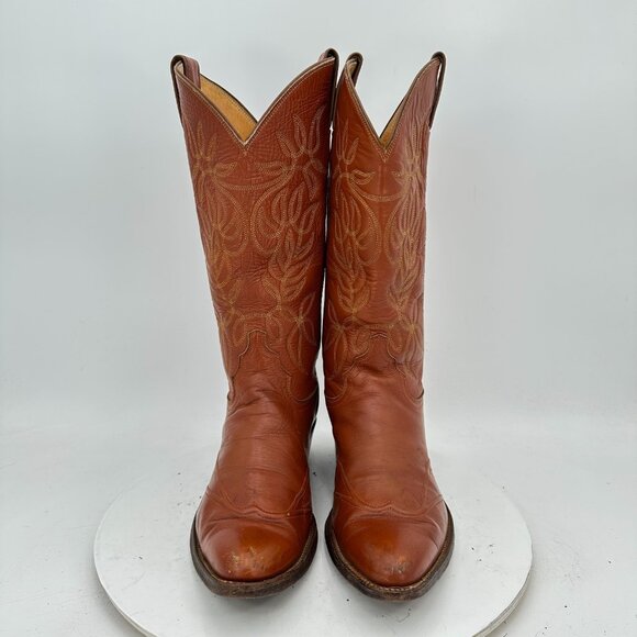 Justin L 4115 Men Size 7.5D Brown Tan Leather Pull On Western Cowboy Boot - Picture 2 of 13